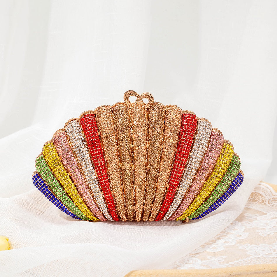 Diamond Rainbow Shell Clutch Handbag