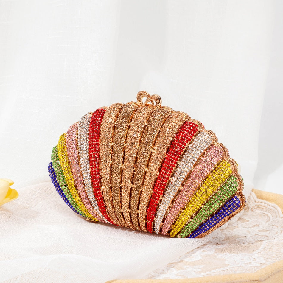 Diamond Rainbow Shell Clutch Handbag