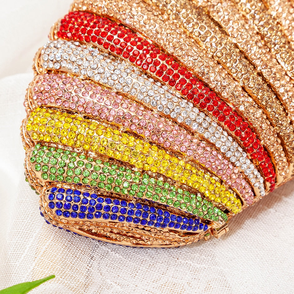 Diamond Rainbow Shell Clutch Handbag