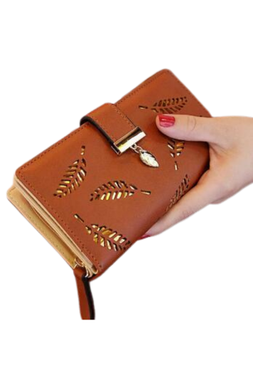 PU Leather Leaf Print Wallet