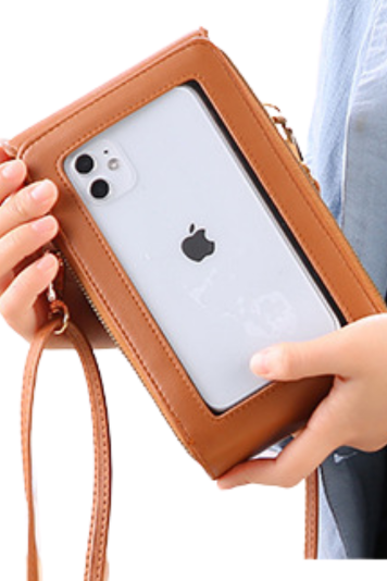 PU Leather Touch Screen Mobile Phone Handbag